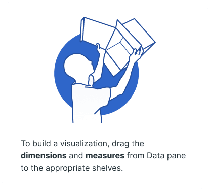 Audimate builder empty state explaining how to drag dimensions and measures into chart shelves.