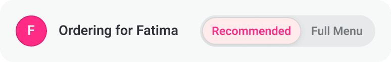 Foodpanda menu header showing the active profile and the recommended menu tab.