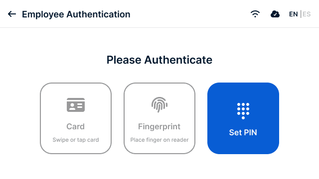Authentication: the clock only shows the methods supported by that device.