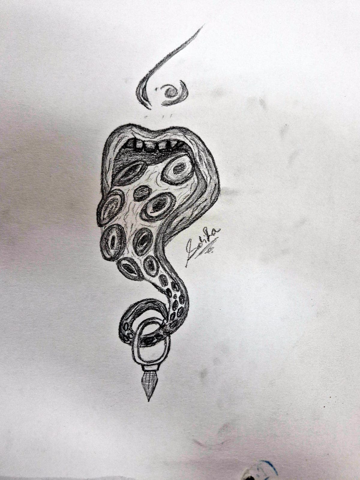A black pencil sketch from Ahmed's early drawing practice.